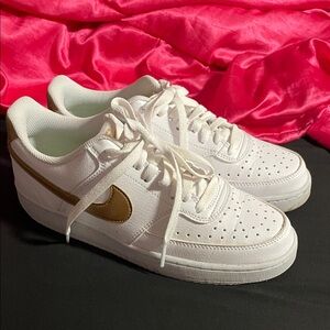 Nike White and Gold Women's Sneakers